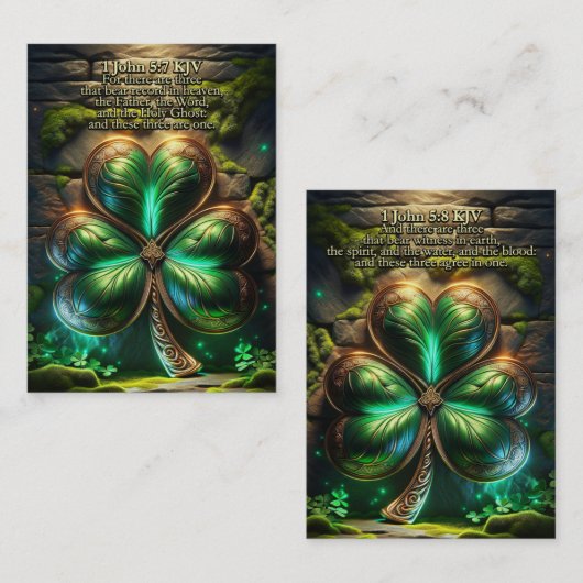 1 John 5:7-8 KJVカード – Trinity Shamrock 名刺 (正面/裏面)
