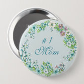 #1 Mom – 青と紫の水色の花 缶バッジ (正面&裏面)