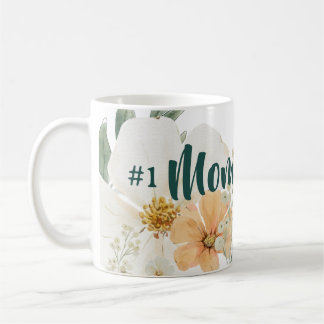 #1 Mom Mothers Day Mug. Elegant Spring Floral コーヒーマグカップ