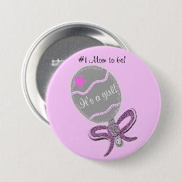 #1 Mom-to-be It's a Girl Baby Shower Pink button 缶バッジ