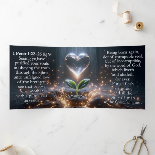 1 Peter 1:22-25 KJV Tract – 純粋なハートと種子 三つ折りカード (内部)
