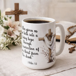 1 Peter 1:3 生ける希望 イースター聖書アート コーヒーマグカップ