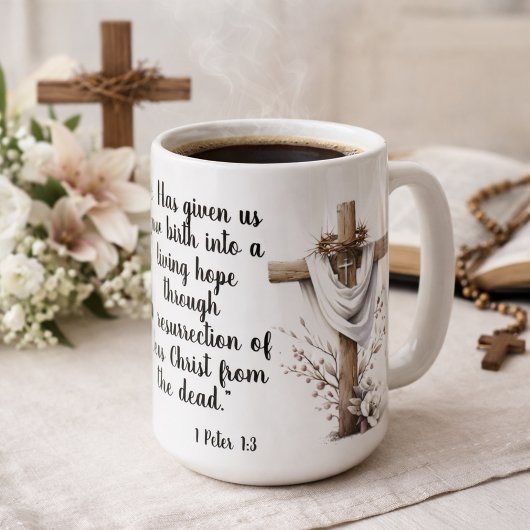 1 Peter 1:3 生ける希望 イースター聖書アート コーヒーマグカップ
