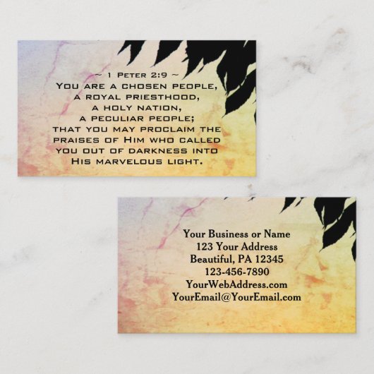 1 Peter 2:9あなたは選ばれた人々、聖書 名刺 (正面/裏面)