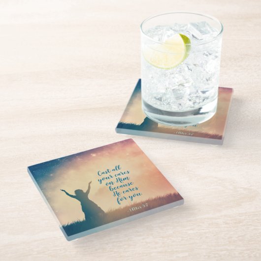 1 Peter 5:7あなたがたの気にすべてを彼に投げ付け聖なる書物、 経典 ガラスコースター (アングル)