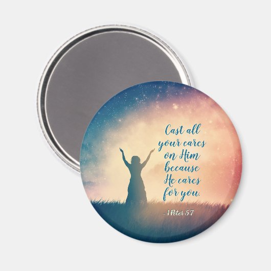 1 Peter 5:7あなたがたの気にすべてを彼に投げ付け聖なる書物、 経典 マグネット (正面/裏面)