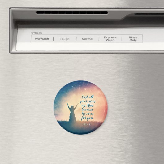 1 Peter 5:7あなたがたの気にすべてを彼に投げ付け聖なる書物、 経典 マグネット (インサイチュ (食洗機))