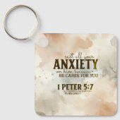 1 Peter 5:7あなたの不安を彼に投げ込む聖書の聖句 キーホルダー (正面)