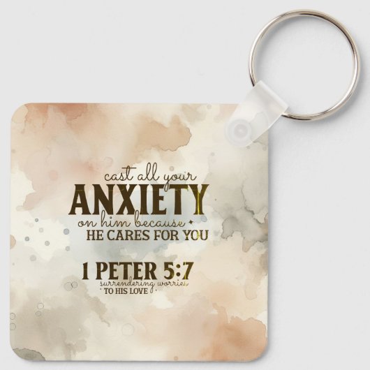 1 Peter 5:7あなたの不安を彼に投げ込む聖書の聖句 キーホルダー (裏面)