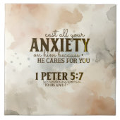 1 Peter 5:7あなたの不安を彼に投げ込む聖書の聖句 タイル (正面)
