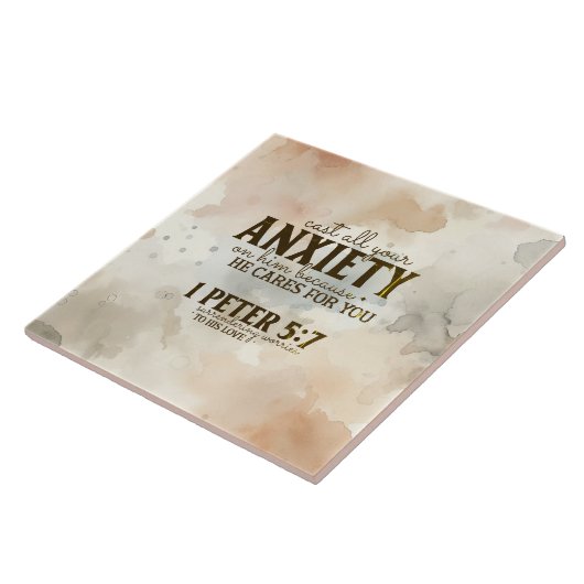 1 Peter 5:7あなたの不安を彼に投げ込む聖書の聖句 タイル (側面)