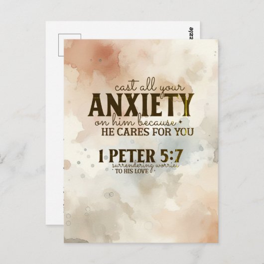 1 Peter 5:7あなたの不安を彼に投げ込む聖書の聖句 ポストカード (正面/裏面)