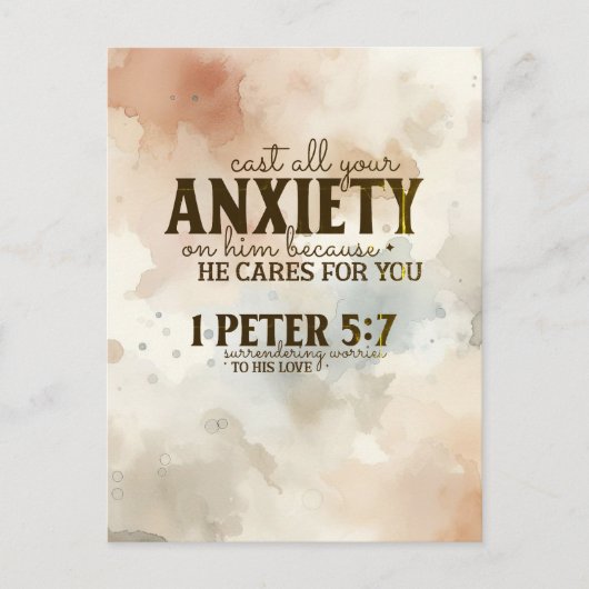1 Peter 5:7あなたの不安を彼に投げ込む聖書の聖句 ポストカード (正面)