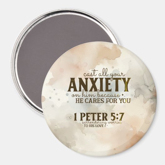 1 Peter 5:7あなたの不安を彼に投げ込む聖書の聖句 マグネット (正面/裏面)