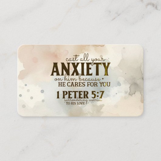 1 Peter 5:7あなたの不安を彼に投げ込む聖書の聖句 名刺 (正面)