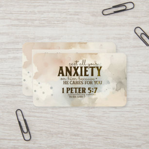 1 Peter 5:7あなたの不安を彼に投げ込む聖書の聖句 名刺