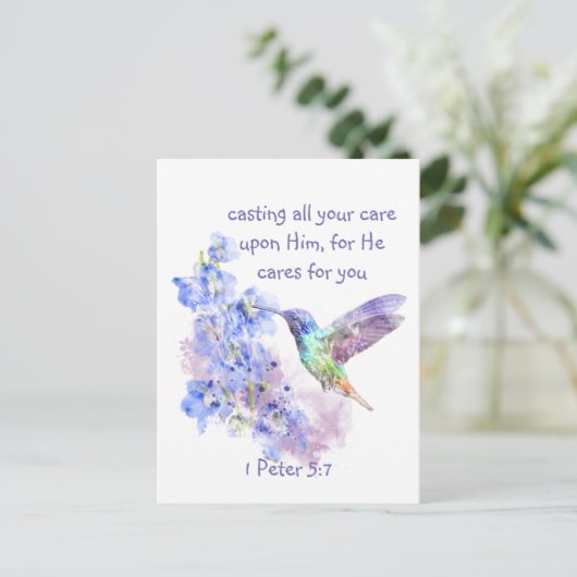 1 Peter 5:7あなたの全てを彼に投げ気につけることの引用文 ポストカード (スタンド正面)