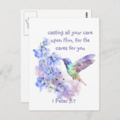 1 Peter 5:7あなたの全てを彼に投げ気につけることの引用文 ポストカード (正面/裏面)