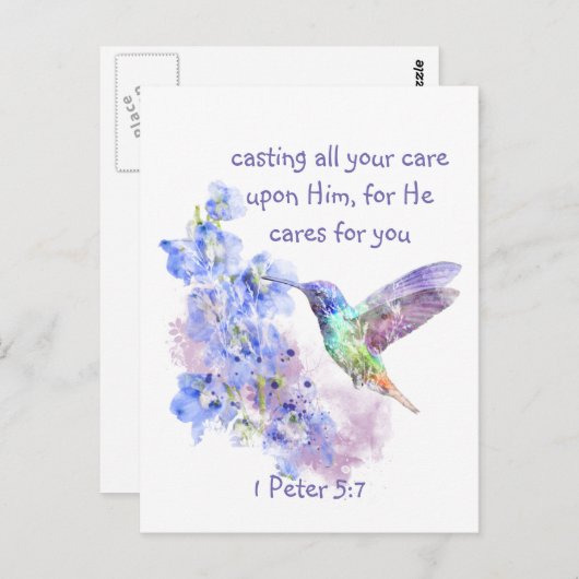 1 Peter 5:7あなたの全てを彼に投げ気につけることの引用文 ポストカード (正面/裏面)