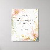 1 Peter 5:7あなたの全てを彼気にの聖句に投げなさい キャンバスプリント (正面)