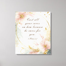 1 Peter 5:7あなたの全てを彼気にの聖句に投げなさい キャンバスプリント