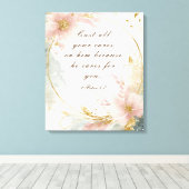 1 Peter 5:7あなたの全てを彼気にの聖句に投げなさい キャンバスプリント (インサイチュ (ウッドフロア))