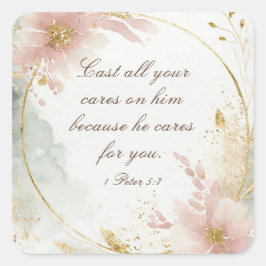 1 Peter 5:7あなたの全てを彼気にの聖句に投げなさい スクエアシール