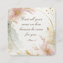 1 Peter 5:7あなたの全てを彼気にの聖句に投げなさい スクエア名刺