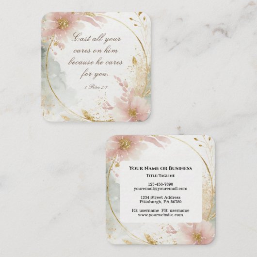 1 Peter 5:7あなたの全てを彼気にの聖句に投げなさい スクエア名刺 (正面/裏面)