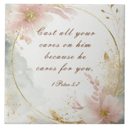 1 Peter 5:7あなたの全てを彼気にの聖句に投げなさい タイル