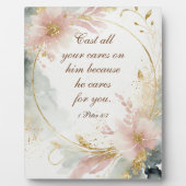 1 Peter 5:7あなたの全てを彼気にの聖句に投げなさい フォトプラーク (正面)