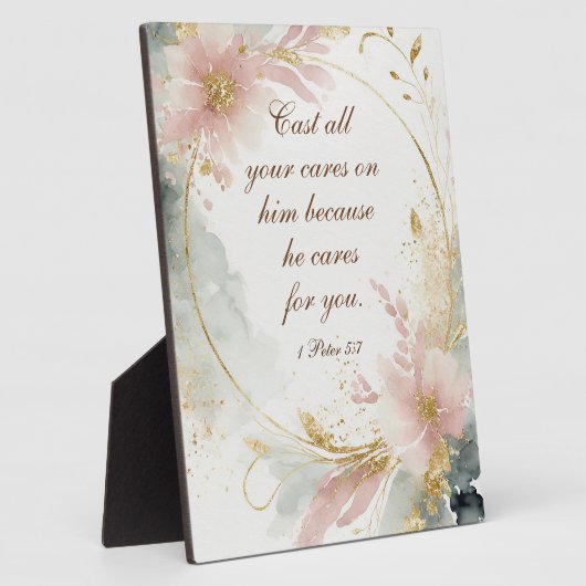 1 Peter 5:7あなたの全てを彼気にの聖句に投げなさい フォトプラーク (側面)
