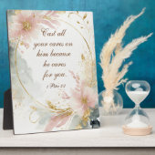 1 Peter 5:7あなたの全てを彼気にの聖句に投げなさい フォトプラーク (側面)