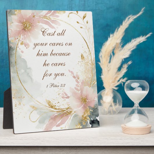 1 Peter 5:7あなたの全てを彼気にの聖句に投げなさい フォトプラーク (側面)