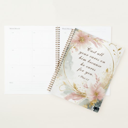 1 Peter 5:7あなたの全てを彼気にの聖句に投げなさい プランナー手帳 (ディスプレー)