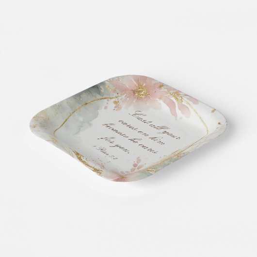 1 Peter 5:7あなたの全てを彼気にの聖句に投げなさい ペーパープレート (傾斜あり)