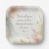 1 Peter 5:7あなたの全てを彼気にの聖句に投げなさい ペーパープレート (正面)