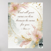 1 Peter 5:7あなたの全てを彼気にの聖句に投げなさい ポスター (正面)