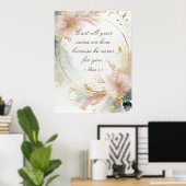 1 Peter 5:7あなたの全てを彼気にの聖句に投げなさい ポスター (ホームオフィス)