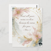 1 Peter 5:7あなたの全てを彼気にの聖句に投げなさい ポストカード (正面/裏面)