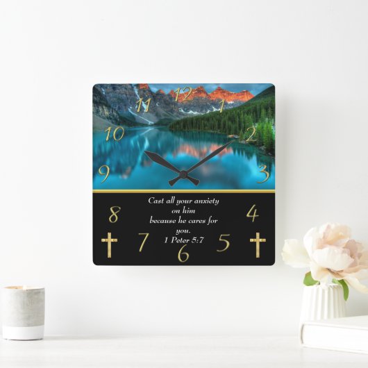 1 Peter 5:7マウテンレイクスクエアウォールクロック スクエア壁時計 (ホーム)