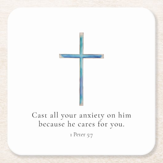 1 Peter 5:7 ミニマリストクロス スクエアペーパーコースター (正面)