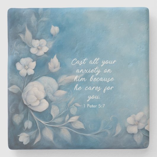 1 Peter 5:7 聖書の言葉のイメージ ストーンコースター (正面)
