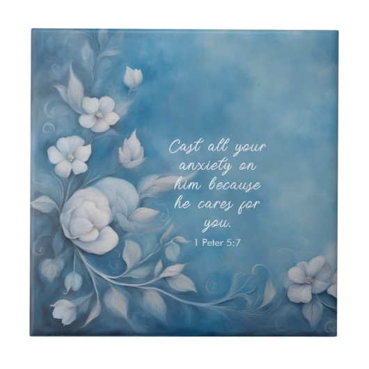 1 Peter 5:7 聖書の言葉のイメージ タイル (正面)