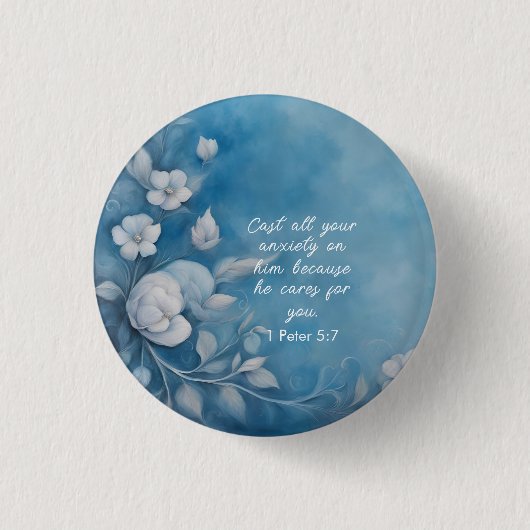 1 Peter 5:7 聖書の言葉のイメージ 缶バッジ (正面)