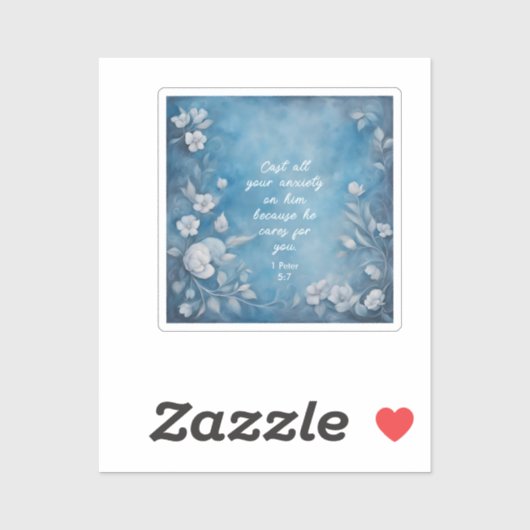 1 Peter 5:7 “Cast All Your Anxiety” Blue Floral シール (シート)
