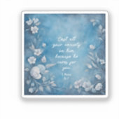 1 Peter 5:7 “Cast All Your Anxiety” Blue Floral シール (正面)