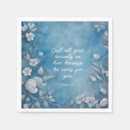 1 Peter 5:7 “Cast All Your Anxiety” Blue Floral スタンダードカクテルナプキン