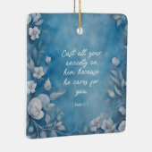 1 Peter 5:7 “Cast All Your Anxiety” Blue Floral セラミックオーナメント (右)