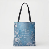 1 Peter 5:7 “Cast All Your Anxiety” Blue Floral トートバッグ (正面)